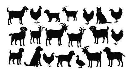 Collection of farm animals in black silhouettes showcasing diverse livestock designs silhouette