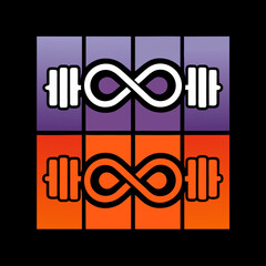 Infinity symbol with barbells in purple and orange