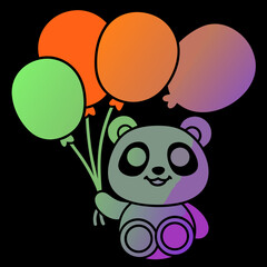 Kawaii panda holding orange and purple balloons cartoon
