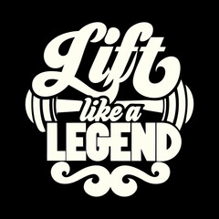 Lift like a legend bold varsity text with wing bold text