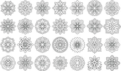 Collection of black line art floral mandala designs