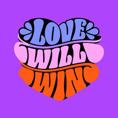 Love will win text in heart shape with purple background
