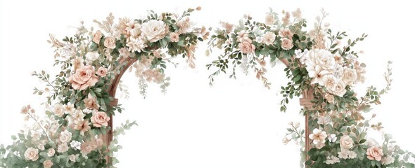 Pink and White Wedding Floral Arch Clipart
