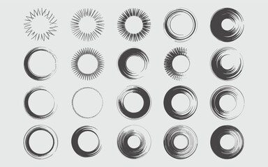 Collection of twenty abstract circular brush stroke elements