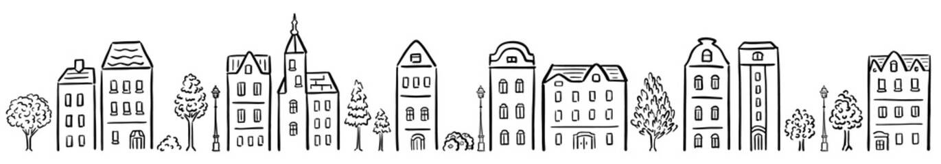 ヨーロッパ風の街並みイラスト　線画