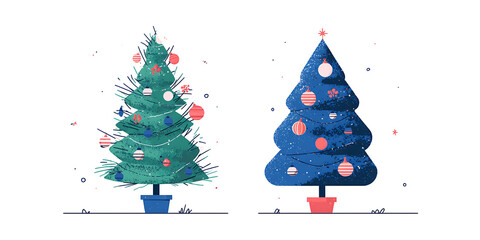 Beautiful illustration of two Christmas trees with colorful decorations, evoking festive spirit