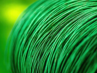 Macro close-up of tightly wound green cable
