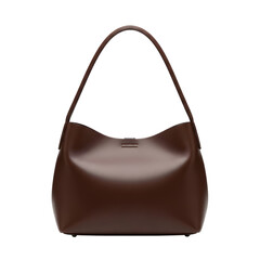 Sleek minimalist brown leather shoulder bag with single strap for fashion on a transparent background