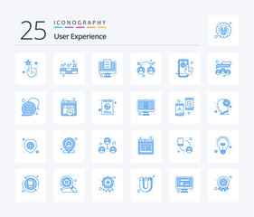 User Experience 25 Blue Color icon pack including analyze. user. computer. testing. design