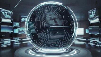Futuristic globe digital circuit sphere technology innovation glowing, modern workspace concept with advanced interface and cybernetic. - Powered by Adobe