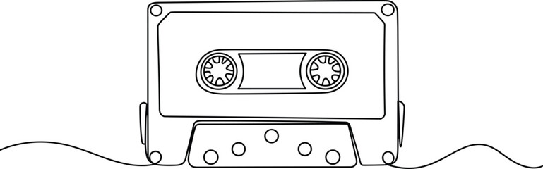 Black and white cassette tape with audio cable audio cassette