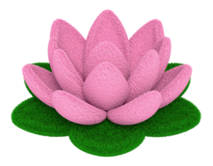 Plush fluffy lotus flower shaped cushion featuring soft textured fabric and delicate rounded petals forming a gentle decorative bloom isolated on white background