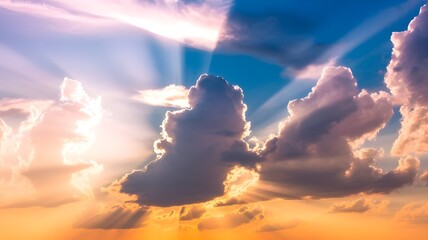 red sun rays with white smoke clouds with background