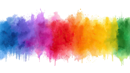 Vibrant multicolor abstract paint splash forming dynamic dripping gradient artwork with bold artistic texture isolated on white background