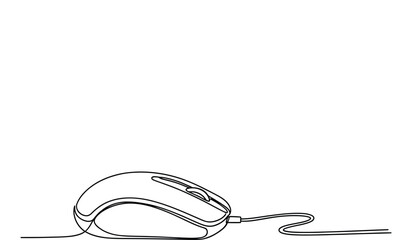 Line drawing of a computer mouse on a white background