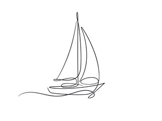Minimalist single line drawing of a sailboat on the water.