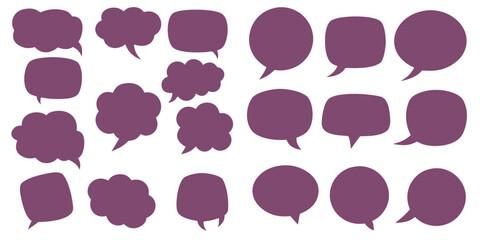 Collection Of Unique Purple Hand Drawn Speech Bubbles Isolated On White

