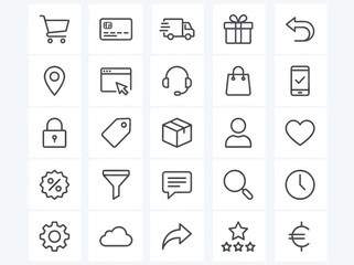 Set of E-commerce and Shopping Icons in Outline Style.