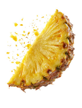 Fresh pineapple slice with water splash isolated on transparent background