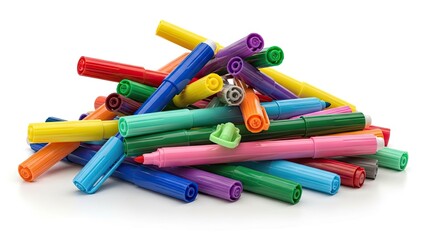 Vibrant art supplies including colorful felt tip pens and plasticine are ready for a creative drawing and education session