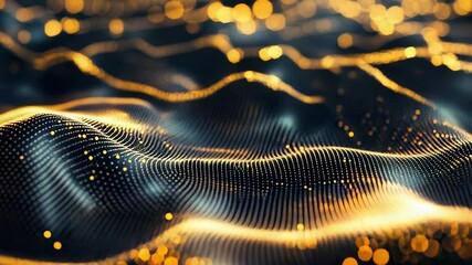 Abstract digital wave of golden particles flowing - Powered by Adobe