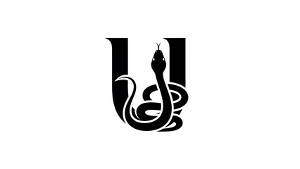 Black Snake Illustration Inside Letter U Design Element