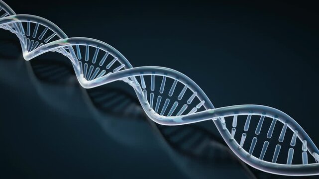 Stylish 3D DNA double helix illustration on dark background, perfect for biology and science projects