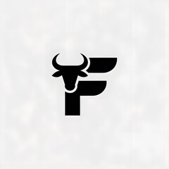 Minimalist Bull Head Logo Design with Letter F on White Background