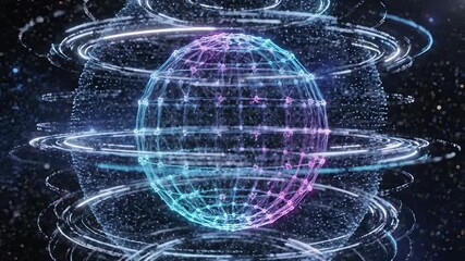 Digital global network connection with glowing data streams and futuristic abstract sphere representing technology communication and artificial intelligence in a cyberspace environment. - Powered by Adobe