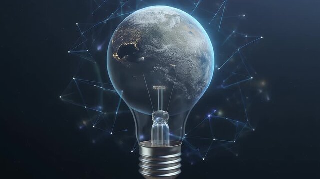 Global Innovation Lightbulb Earth Network Technology.