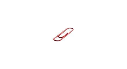 A single red paperclip isolated on a white background.