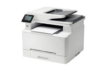 Modern white office printer isolated on a transparent background