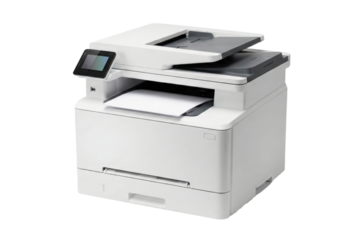 Modern white office printer isolated on a transparent background