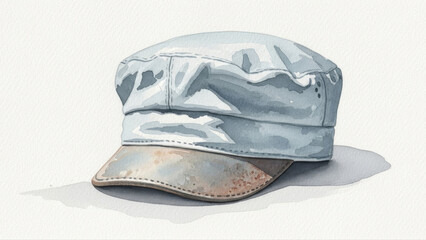 Light blue janitor cap with subtle shadows isolated on white background, showcasing detailed stitching and textured fabric