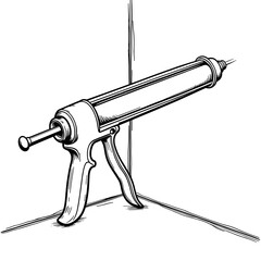 Caulking gun sealing bathroom corners, home improvement and DIY tools in construction