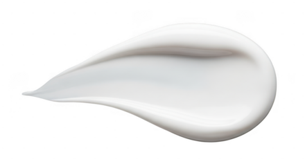Closeup view of a white cream or lotion drop isolated on transparent background, smooth and glossy texture