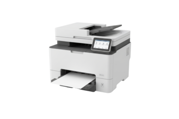 Modern white office printer isolated on a transparent background