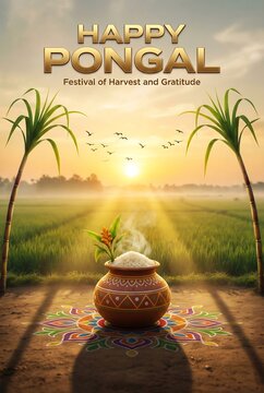 Happy Pongal Tamil Harvest Festival social media poster