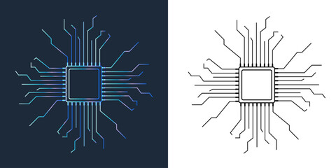 Artificial intelligence icon,  AI processor vector icon flat design. Motherboard digital chip AI.  Abstract circuit connecting lines and points on motherboard. AI innovation concept Future vector illu