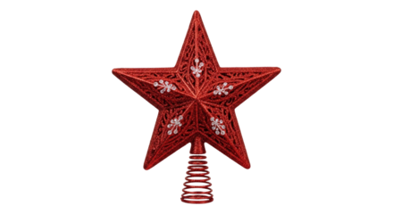 Red Glitter Star Christmas Tree Topper with Spring Base.