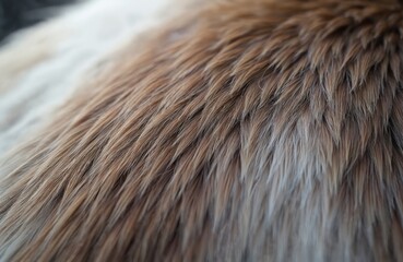 Fototapeta premium Close up of reindeer fur texture with brown and white hairs. Animal skin detail offers a warm, natural surface suitable for design elements.