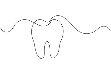 One line tooth illustration with sparkle modern clean dental artwork