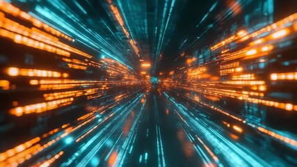 Digital data flowing light speed in abstract tunnel - Powered by Adobe