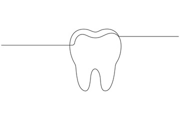 One line tooth illustration with sparkle modern clean dental artwork