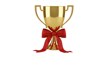 Golden Trophy with Red Ribbon Bow.