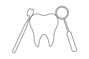 One line tooth illustration with sparkle modern clean dental artwork