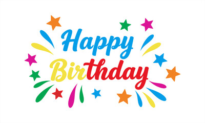 Happy Birthday Celebration with Colorful Stars and Confetti.