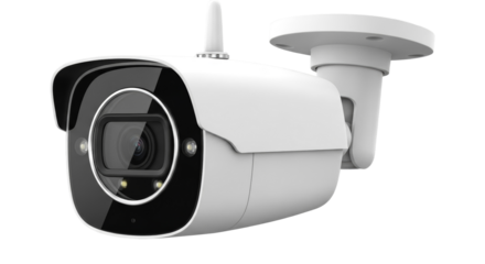 Modern White Bullet Security Camera with Antenna.