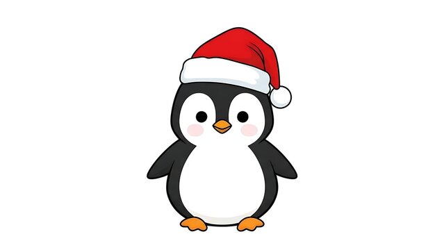 penguin with christmas hat . happy new year , merry cristmass. red cap . penguin red hat. white background jpg png . cute penguing cristmass cap