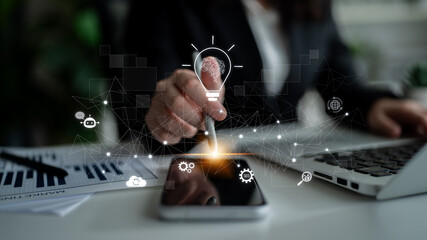 AI innovation with neural network and digital transformation. AI innovation drives automation, powers ideas, AI innovation enhances SEO, and AI innovation enables global connection. Latch